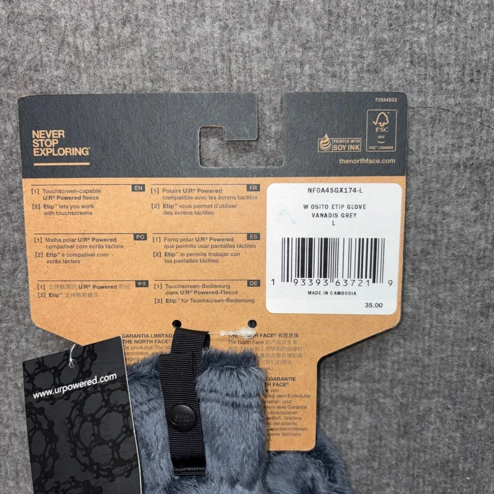 The North Face Womens Osito Etip Glove Vanadis Grey Fleece Touchscreen Large